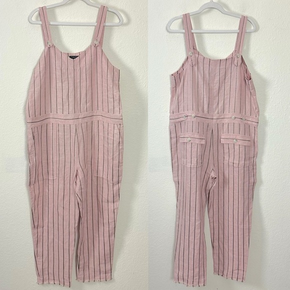 Rag & Bone Linen Pin Striped Nina Jumpsuit in Pink Size 10 Spring Summer Relaxed - Picture 4 of 15